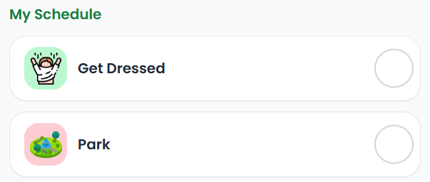 First-then visual schedule example showing two activities